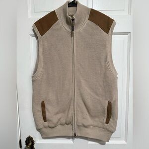 Mens Orvis Knit Lined Zipper Vest Size Large Tan Brown